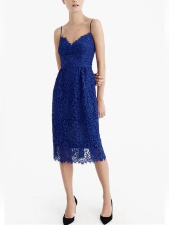 J. Crew Dresses & Skirts - J. Crew-Royal Blue Lace Midi Dress-Size 12
